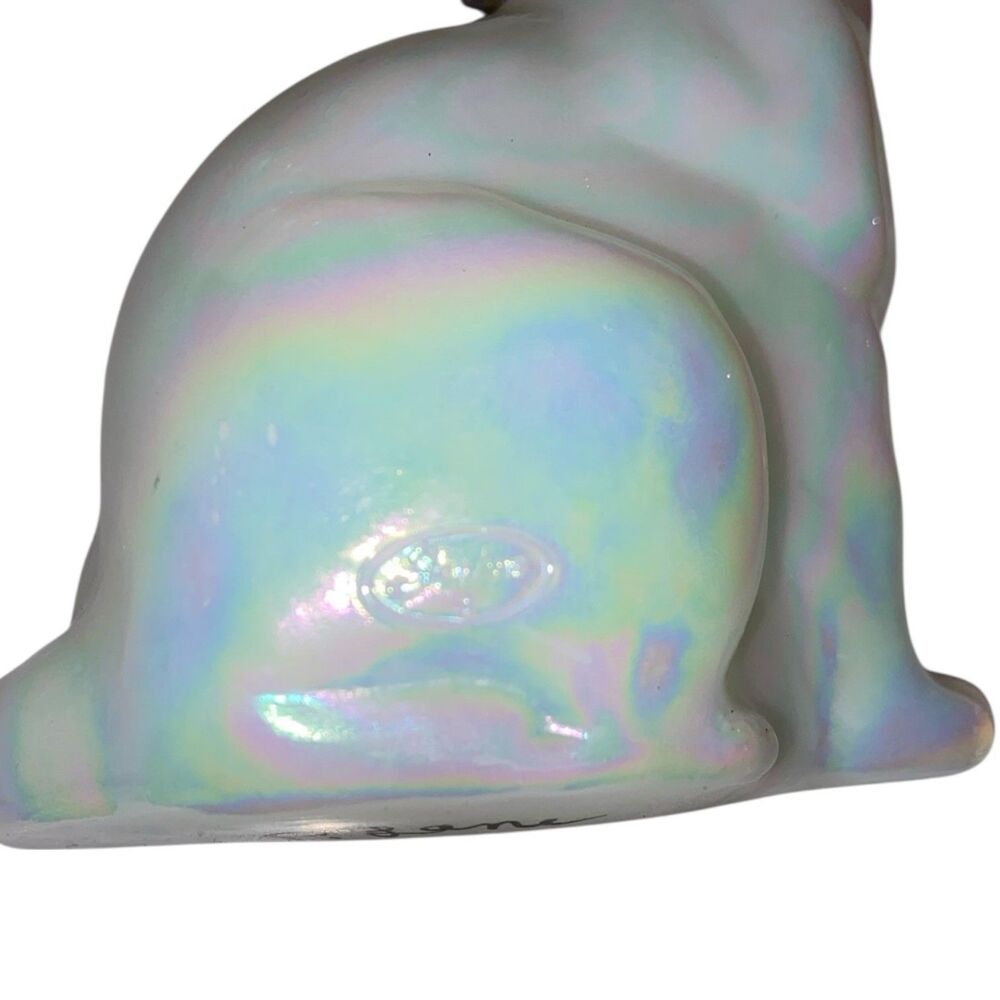 Fenton Opalescent Cat Figurine with  Purple Collar Signed Hand Painted - Picture 4 of 4